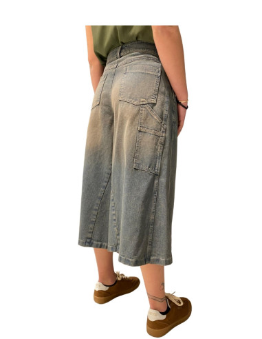 Bermuda Denim Wide Leg con Spilla