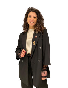 Blazer nero con spille gioiello Zahjr | Elegante doppiopetto