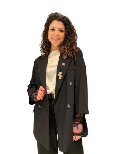 Blazer nero con spille gioiello Zahjr | Elegante doppiopetto