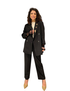 Blazer Doppiopetto con Spille Gioiello Nero – Zahjr