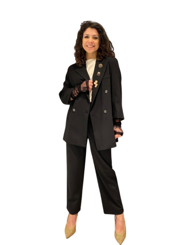 Blazer nero con spille gioiello Zahjr | Elegante doppiopetto