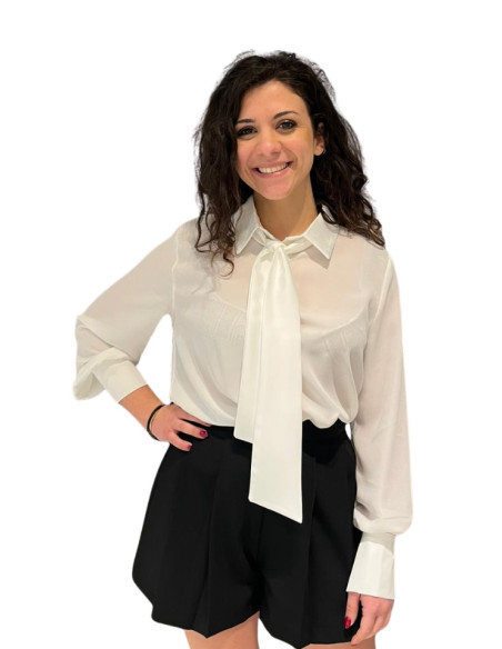 Blusa Elegante Donna con Fiocco al Collo Latte | Look Chic