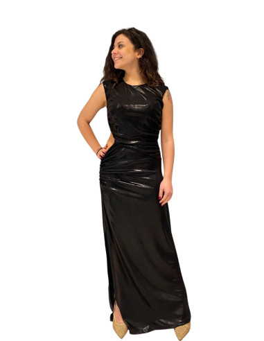 Abito lungo nero cut out Zahjr | Vestito elegante effetto lucido