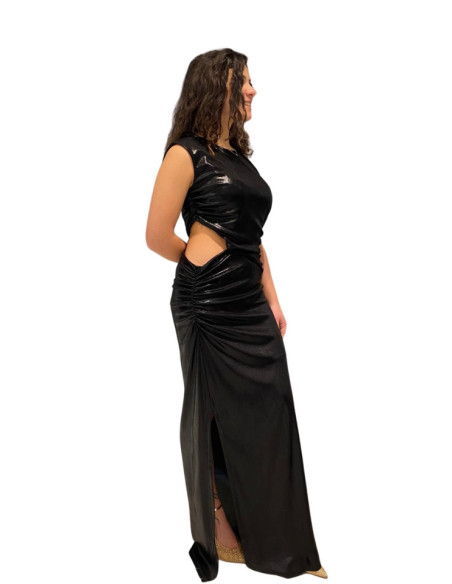 Abito lungo nero cut out Zahjr | Vestito elegante effetto lucido