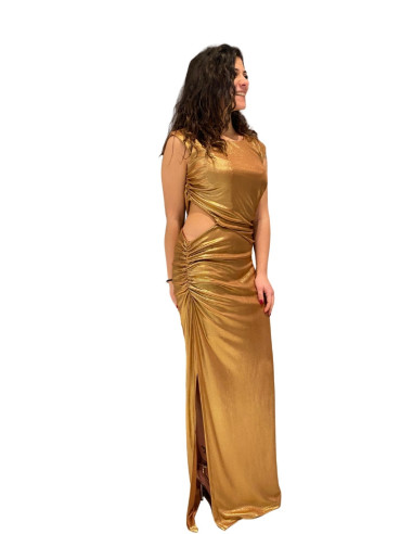 Abito lungo bronzo cut out Zahjr | Vestito elegante effetto lucido