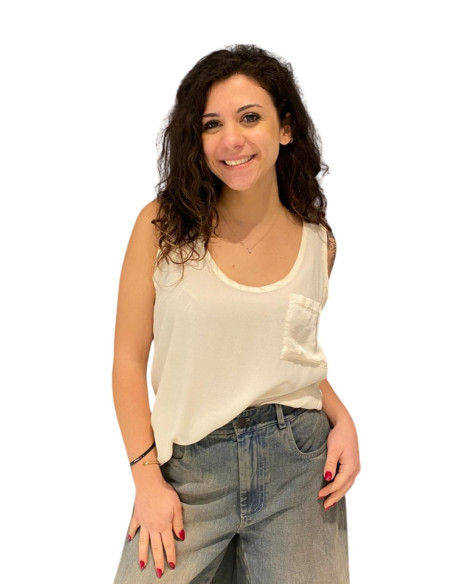 Top spalla larga taschino LATTE