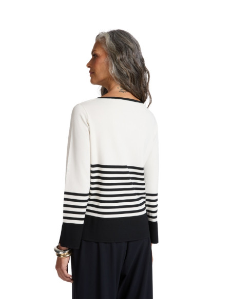 Maglia rigata donna bianca Elena Mirò girocollo