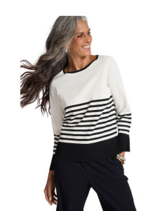 Maglia rigata donna bianca Elena Mirò girocollo