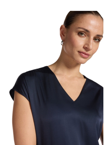 Blusa Blu Donna Scollo a V | Elegante Satin Fluida