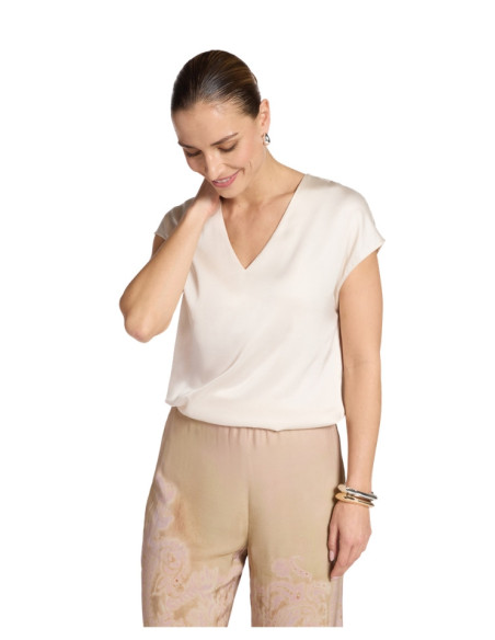 Blusa Donna Latte Satin | Scollo a V Elegante