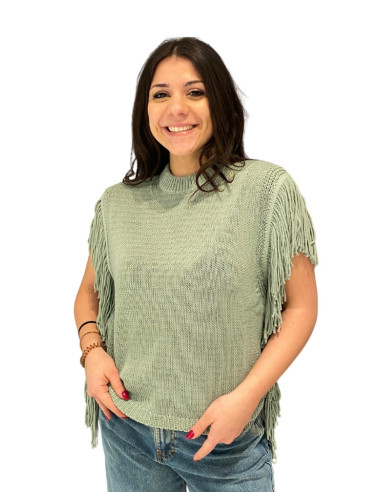 Gilet Beige in Maglia con Frange Verde salvia King Kong