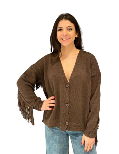 Cardigan Marrone con Frange sulle Maniche King Kong
