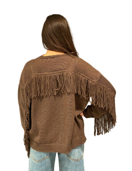 Cardigan donna frange marrone King Kong