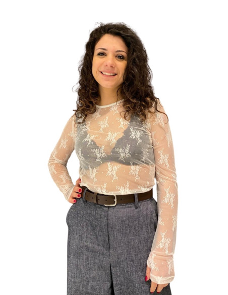 Maglia donna pizzo trasparente latte Zahjr