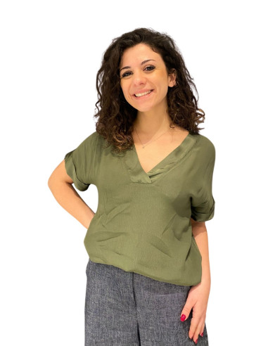 Blusa scollo a V pofilo raso MILITARE