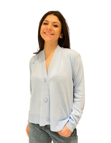Cardigan Donna Maglia Leggera Scollo a V Azzurro King Kong