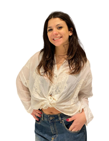 Camicia Ricamata Color Latte in Misto Seta Motel