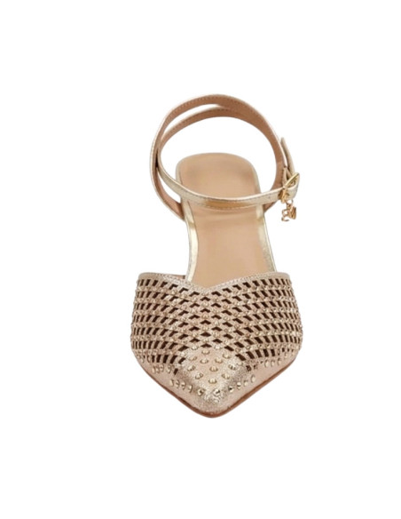 Slingback Miabelle Pelle Platino Traforata con Strass | Tacco 9.5