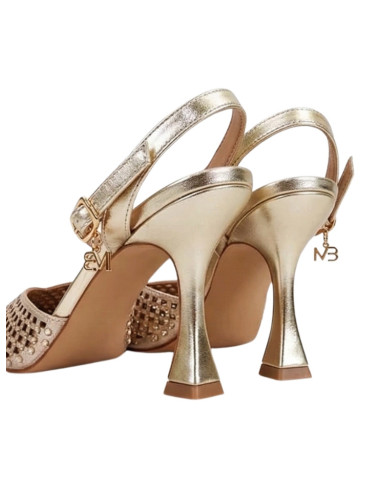 Slingback Miabelle Pelle Platino Traforata con Strass | Tacco 9.5