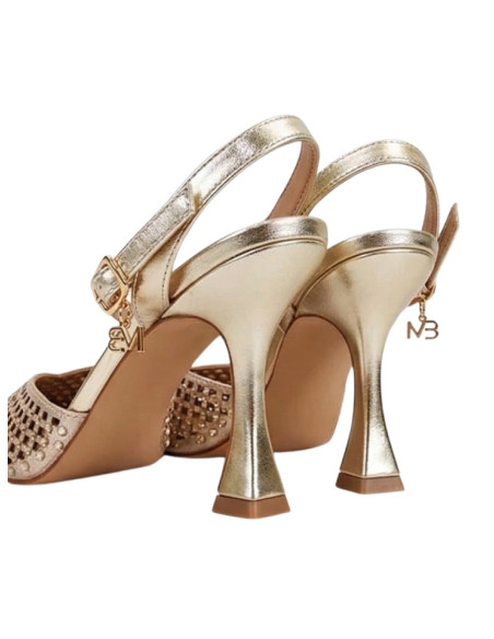 Slingback Miabelle Pelle Platino Traforata con Strass | Tacco 9.5