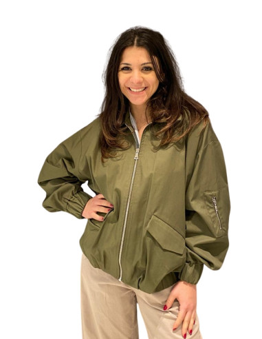 Bomber Lungo Donna Verde Militare | Oversize Utility