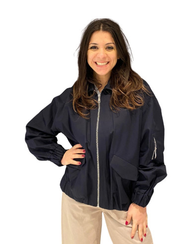 Bomber Lungo Donna Blu Navy | Oversize in Tessuto Tecnico