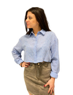 Camicia Crop a Quadretti Azzurra King Kong