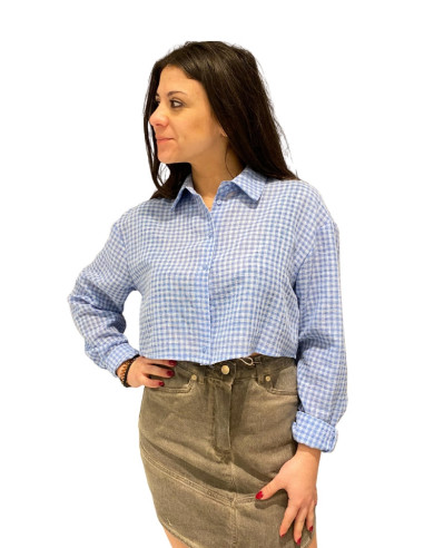 Camicia Crop a Quadretti Azzurra King Kong