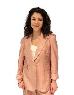 Giacca Monopetto Effetto Crepe Rosa Tensione In