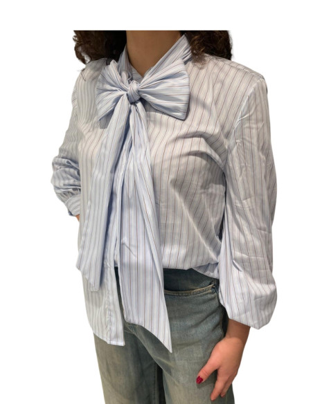 Camicia Gessata Color Cielo con Fiocco Tensione In