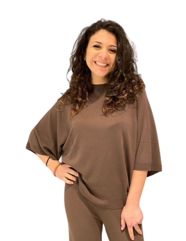 Maglia donna marrone manica a gomito King Kong