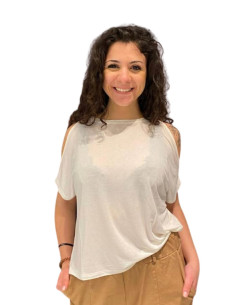 T-shirt Zahjr Color Latte – Design Cold Shoulder con Omeri Scoperti