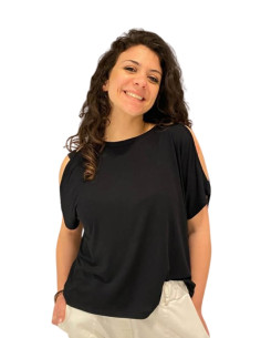 T-shirt Zahjr Nera – Design Cold Shoulder con Omeri Scoperti