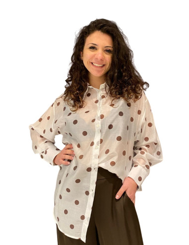 Camicia Over Bianca a Pois Moro Motel