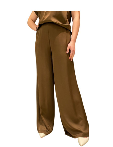 Pantalone palazzo satin moro donna elegante fluido