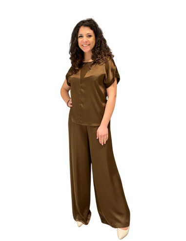 Pantalone palazzo satin moro donna elegante fluido