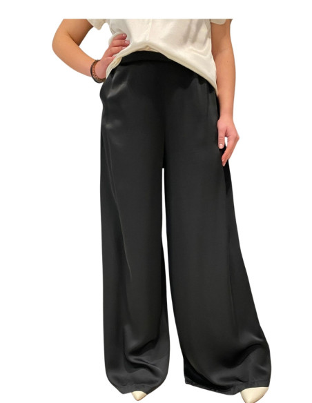 Pantapalazzo satin nero donna elegante fluido