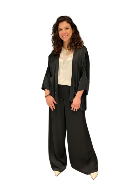 Pantapalazzo satin nero donna elegante fluido