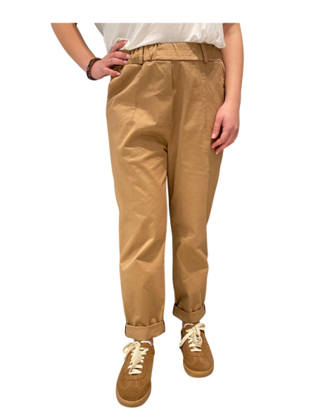 Pantalone baggy avena donna cotone vita elastica Motel