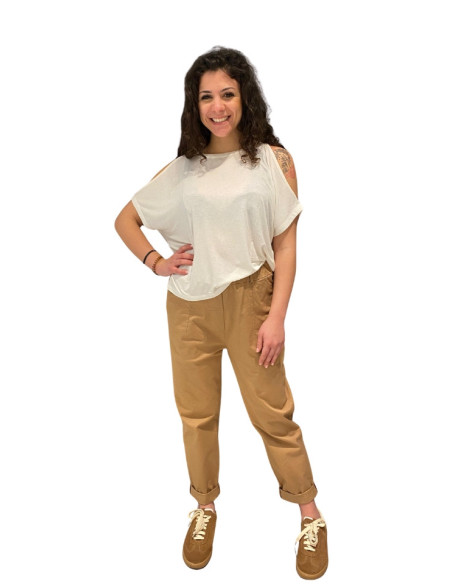 Pantalone baggy avena donna cotone vita elastica Motel