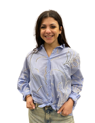 Camicia Celeste con Ricami Motel