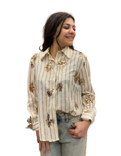 Camicia Rigata Panna con Lurex e Paillettes Tensione In