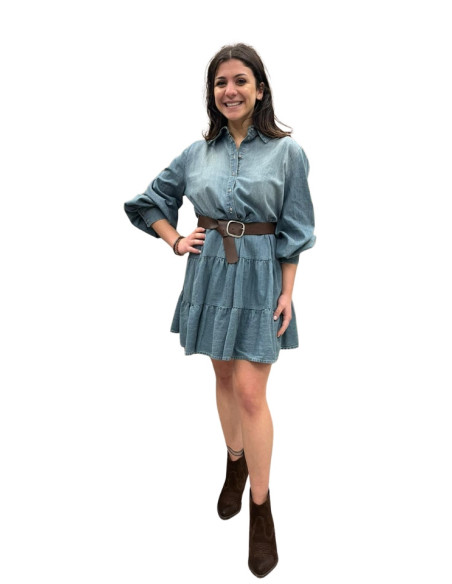 Mini abito jeans con cintura Tensione In | Vestito denim corto