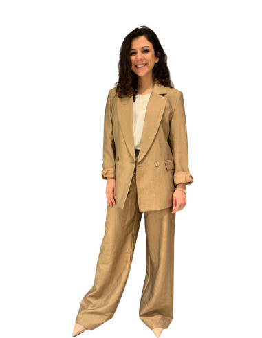 Pantalone beige donna effetto crespo palazzo Motel