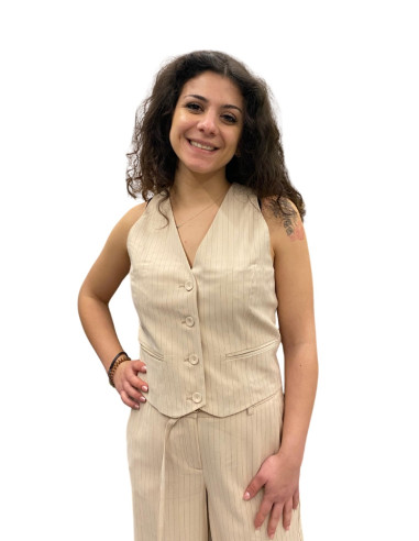 Gilet Gessato Color Beige Vero Moda