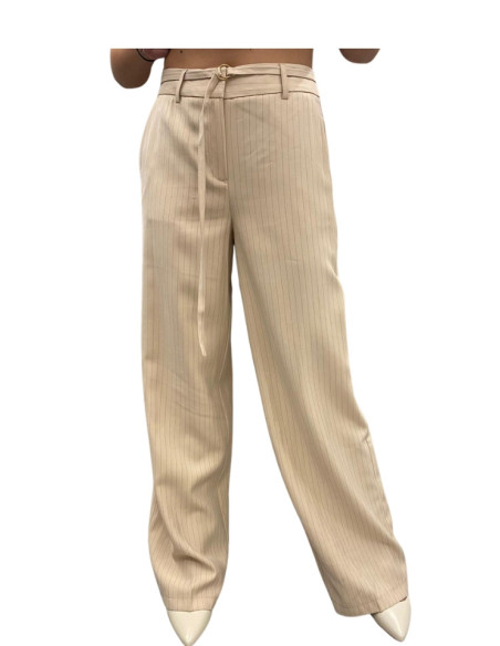 Pantalone wide gessato SABBIA