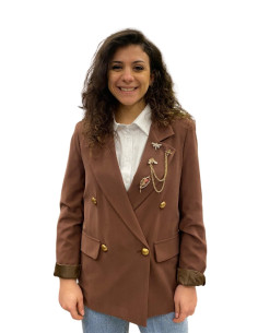 Blazer Doppiopetto Moro con Spilla Piuma Zahjr