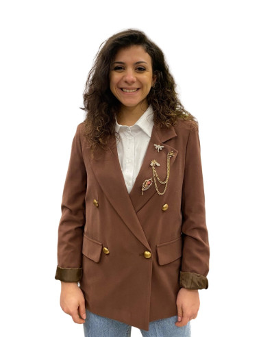 Blazer Doppiopetto Moro con Spilla Piuma Zahjr