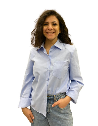 Camicia Azzurra Spallinata con Brillantini King Kong