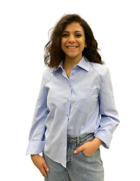 Camicia Azzurra Spallinata con Brillantini King Kong